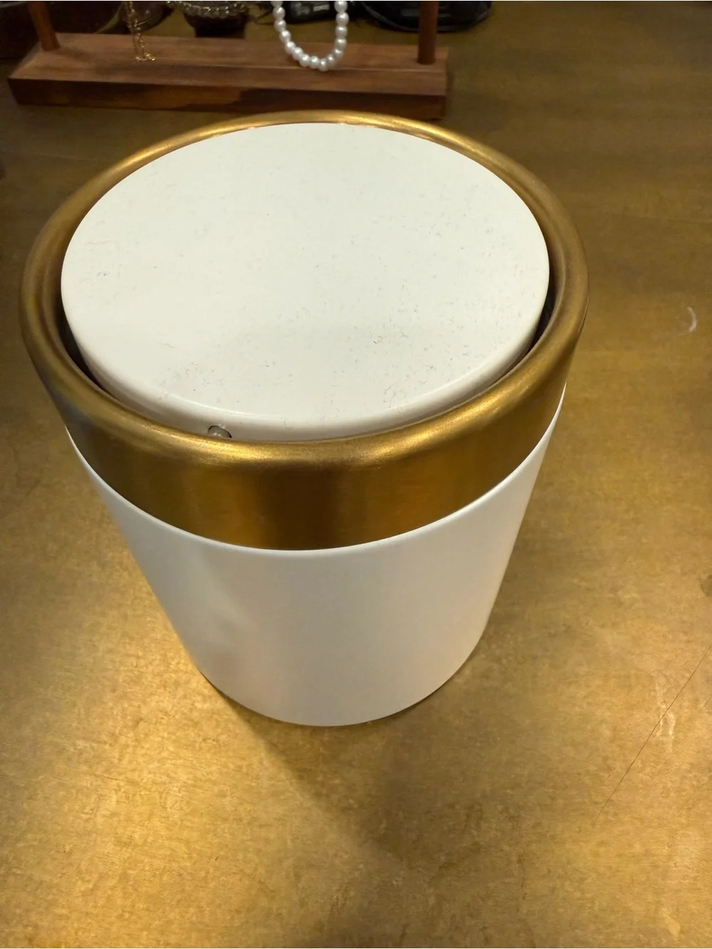 Vanity Mini Trash Can with Gold Rim
